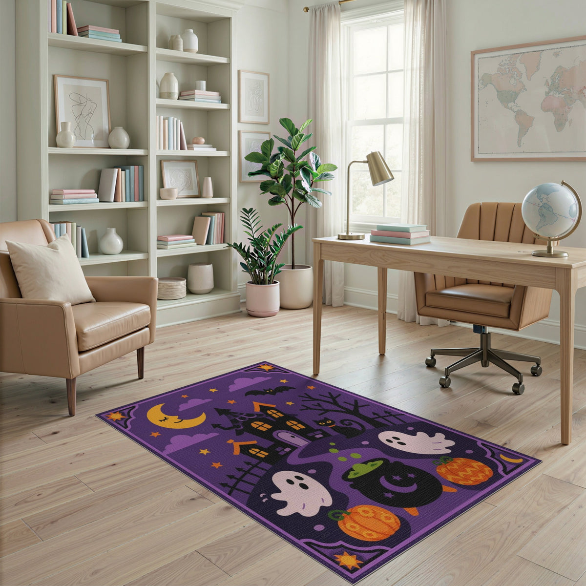 Halloween Haunted House Purple Kids Area Rug