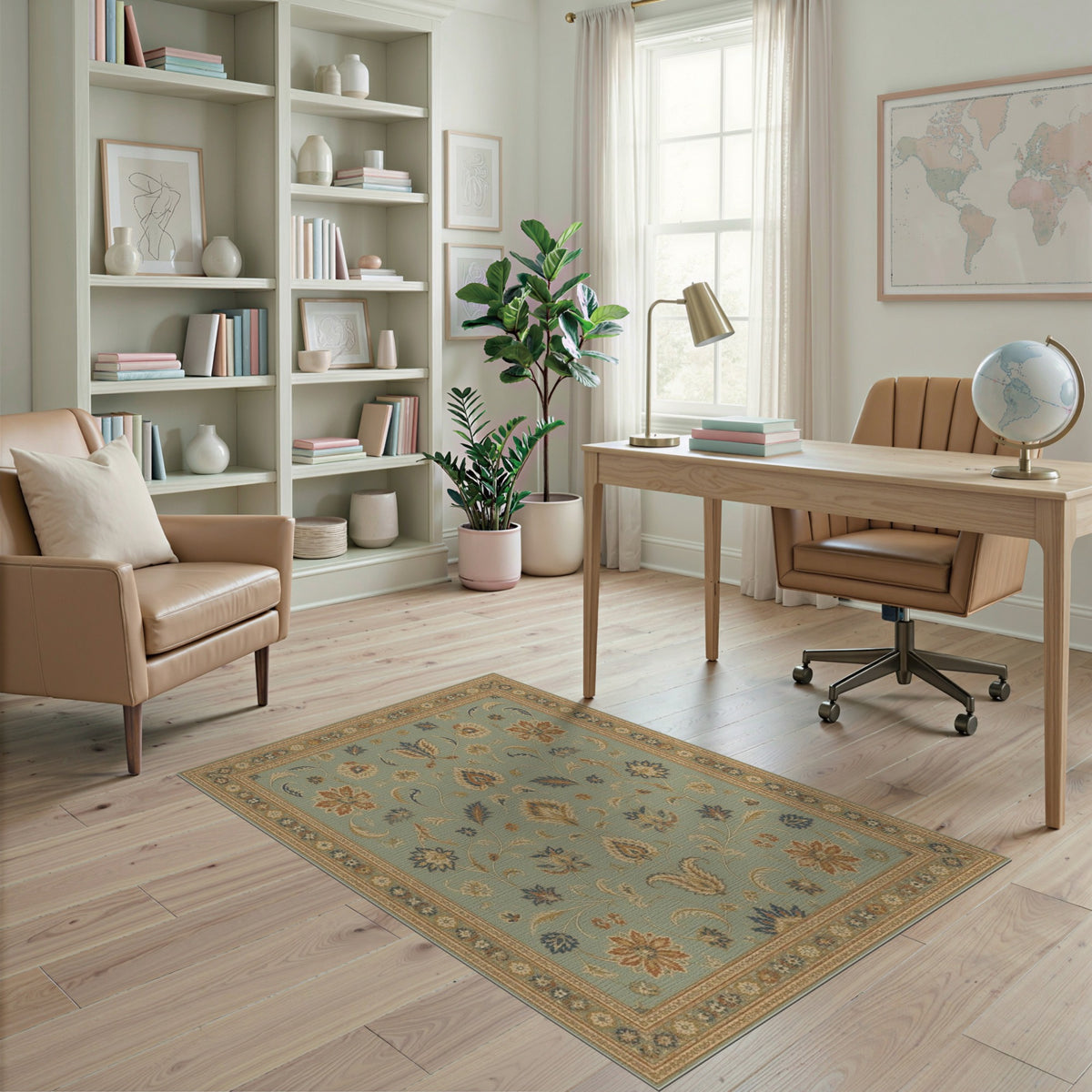 Blue Teal Floral Vintage Area Rug