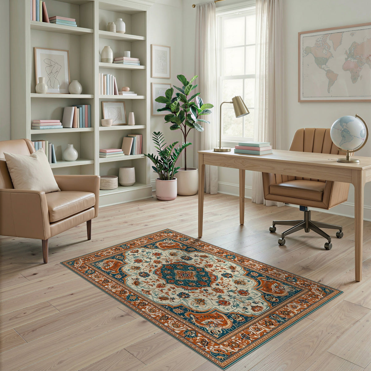 Floral Blue Teal Persian Floral Area Rug