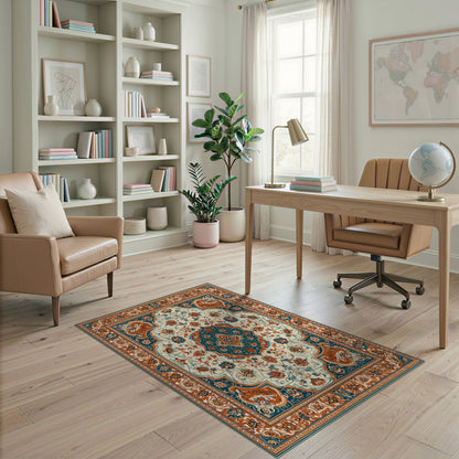 Floral Blue Teal Persian Floral Area Rug