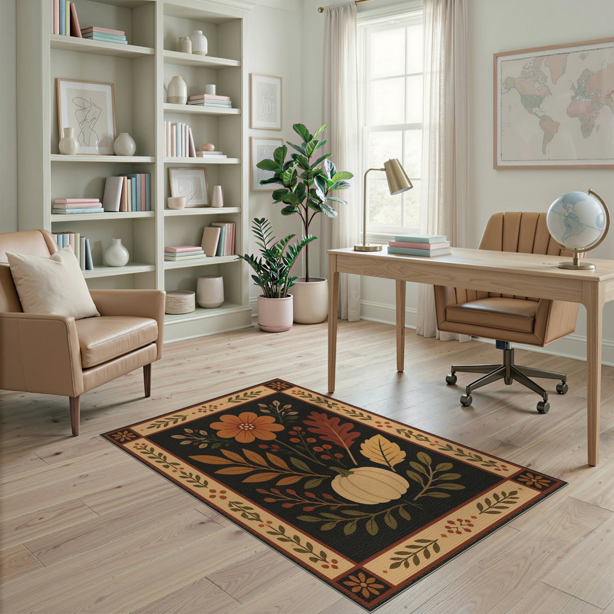 Autumn Pumpkin Floral Area Rug