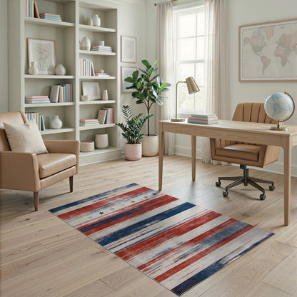 Distressed American Flag Washable Area Rug