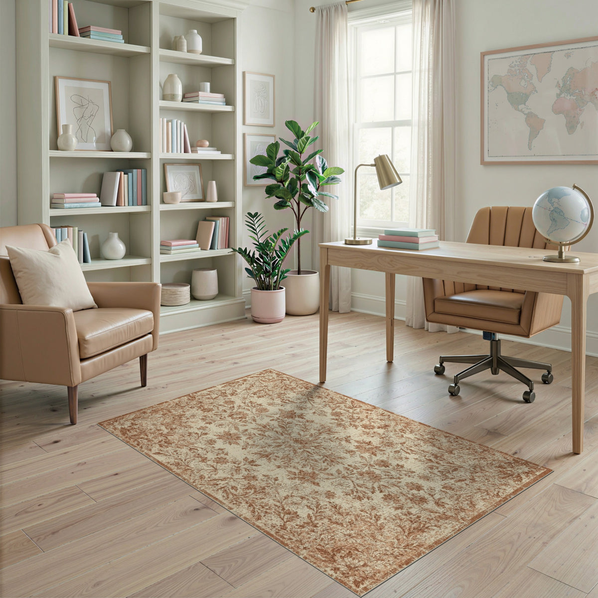 Brown Floral Vintage Distressed Area Rug