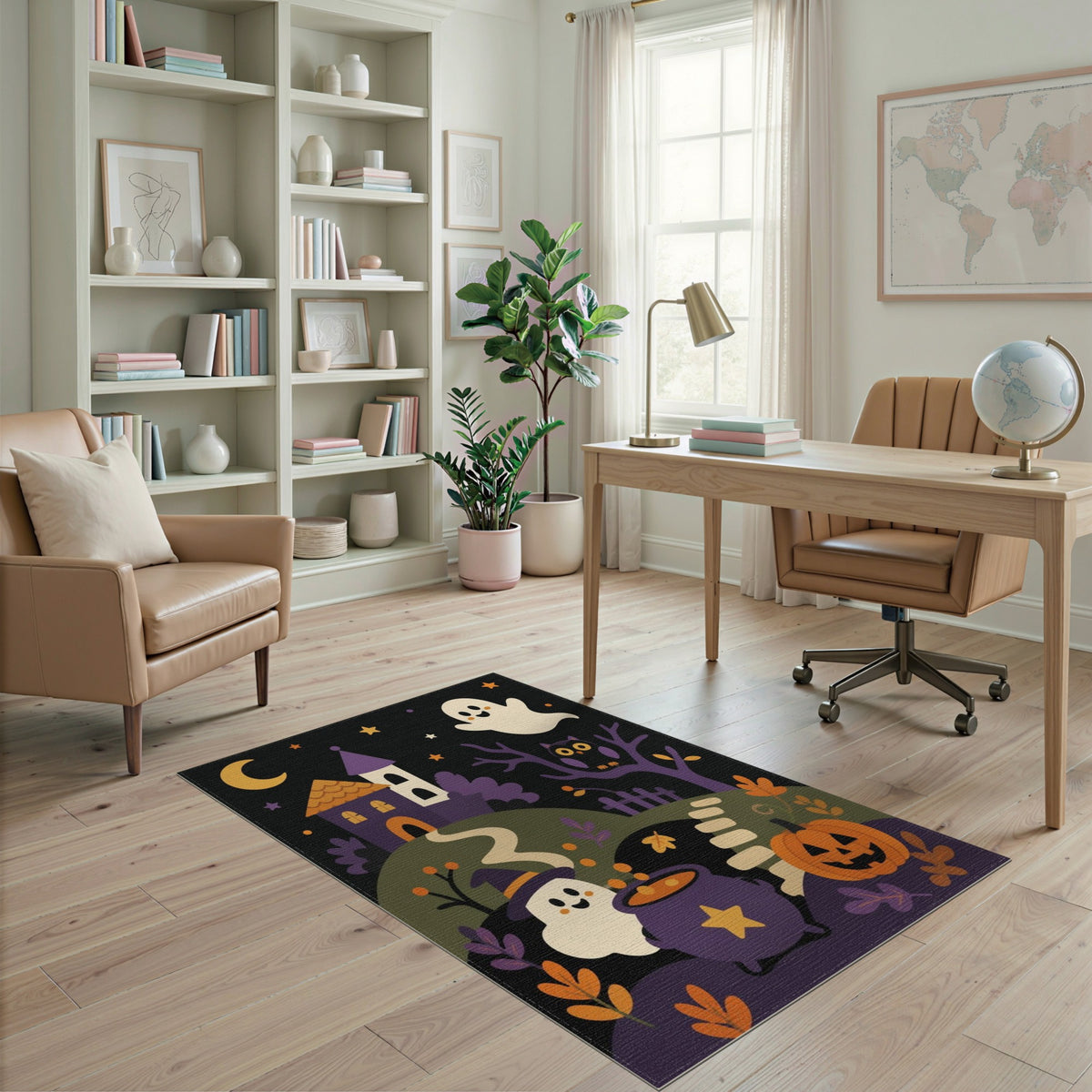 Spooky Ghost Cauldron Halloween Kids Area Rug