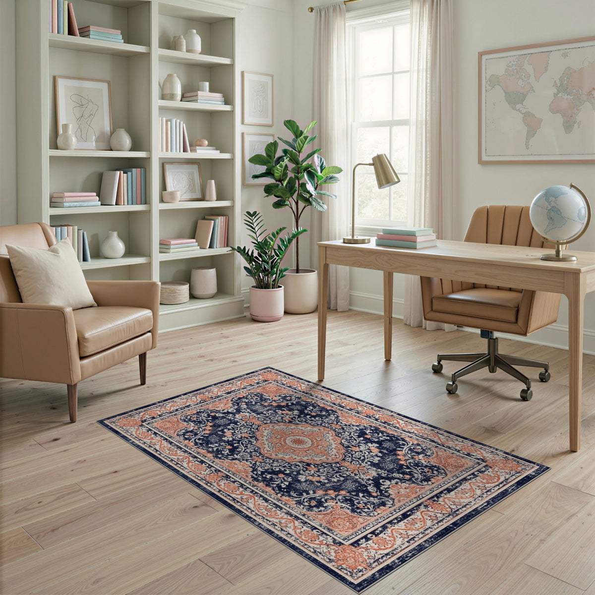 Navy Blue Distressed Persian Medallion Rug