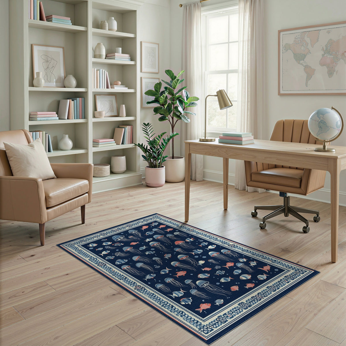 Navy Blue Jellyfish Coastal Area Rug
