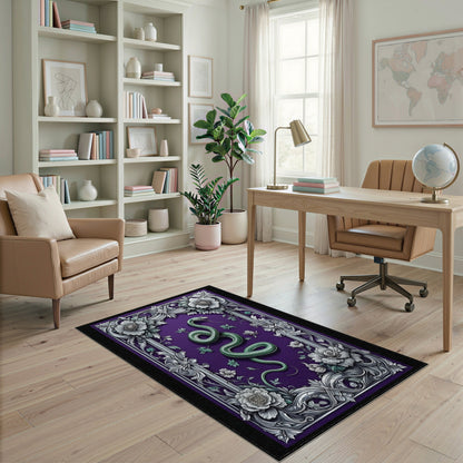 Green Serpent Purple Floral Area Rug