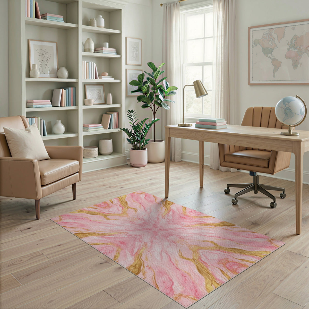 Pink Gold Pink Gold Marble Abstract Area Rug