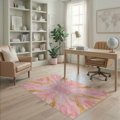 Pink Gold Pink Gold Marble Abstract Area Rug