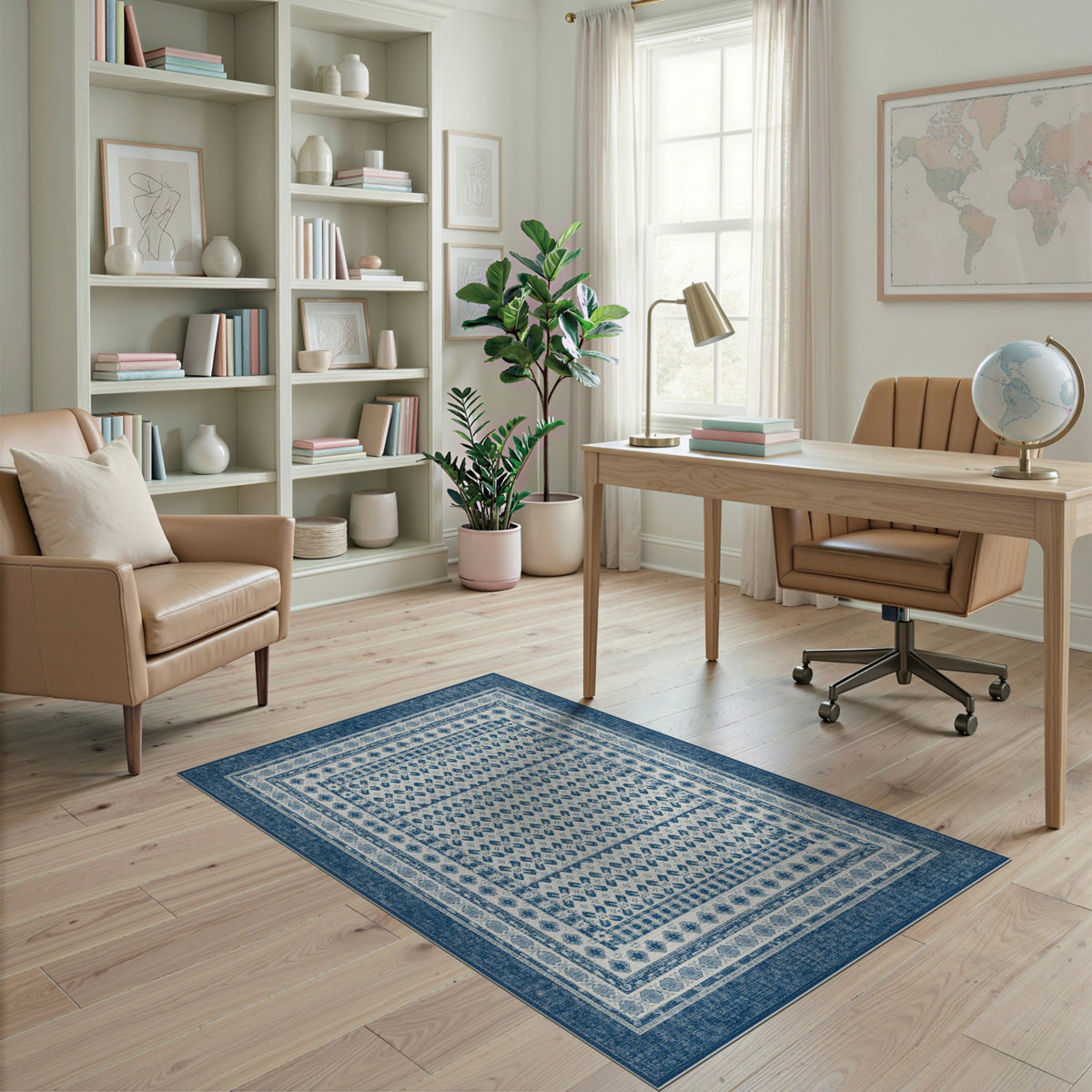 Blue Distressed Vintage Geometric Area Rug