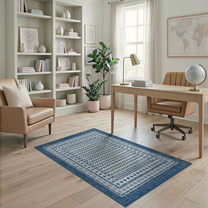 Blue Distressed Vintage Geometric Area Rug