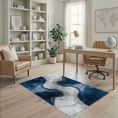 Navy Blue and Teal Navy Blue Gold Marble Abstract Area Rug