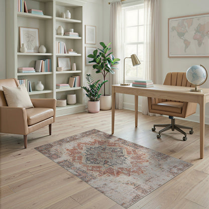 Distressed Red Medallion Vintage Area Rug
