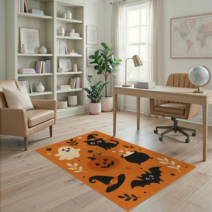 Halloween Kids Cartoon Orange Area Rug