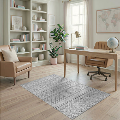 Black White Heritage Tribal Area Rug