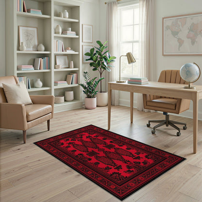 Red Black Persian Floral Area Rug