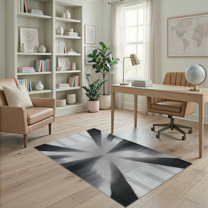 Black and White Black White Geometric Burst Area Rug