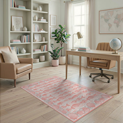 Pink Fish and Seashell Washable Area Rug