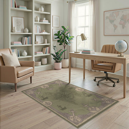 Distressed Nautical World Map Area Rug