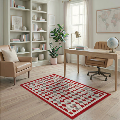 Red Grey Geometric Diamond Area Rug
