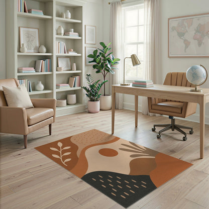 Earthy Brown Abstract Botanical Area Rug
