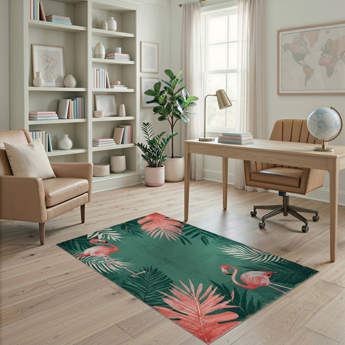 Pink Flamingo Distressed Area Rug
