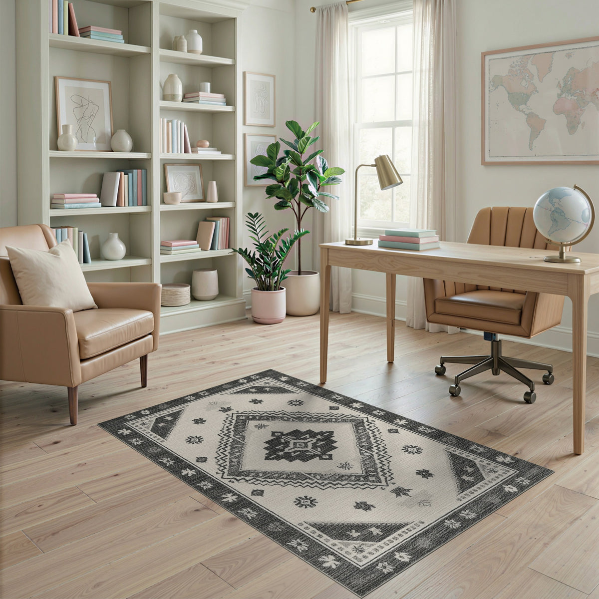 Black White Heritage Tribal Area Rug