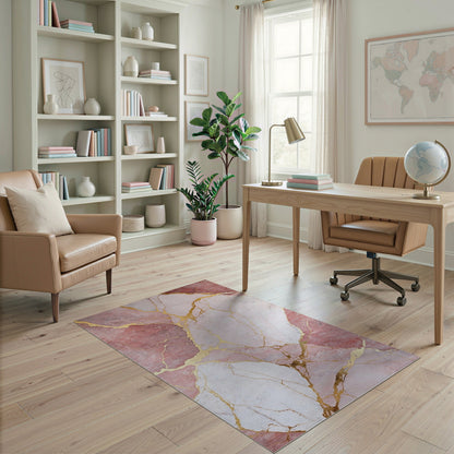 Abstract Area Pink Marble Gold Vein Area Rug