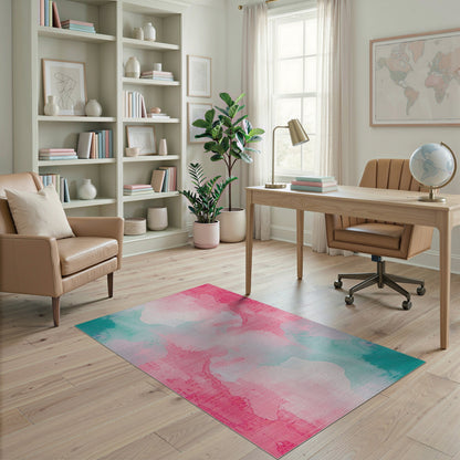 Pink Teal Abstract Area Rug