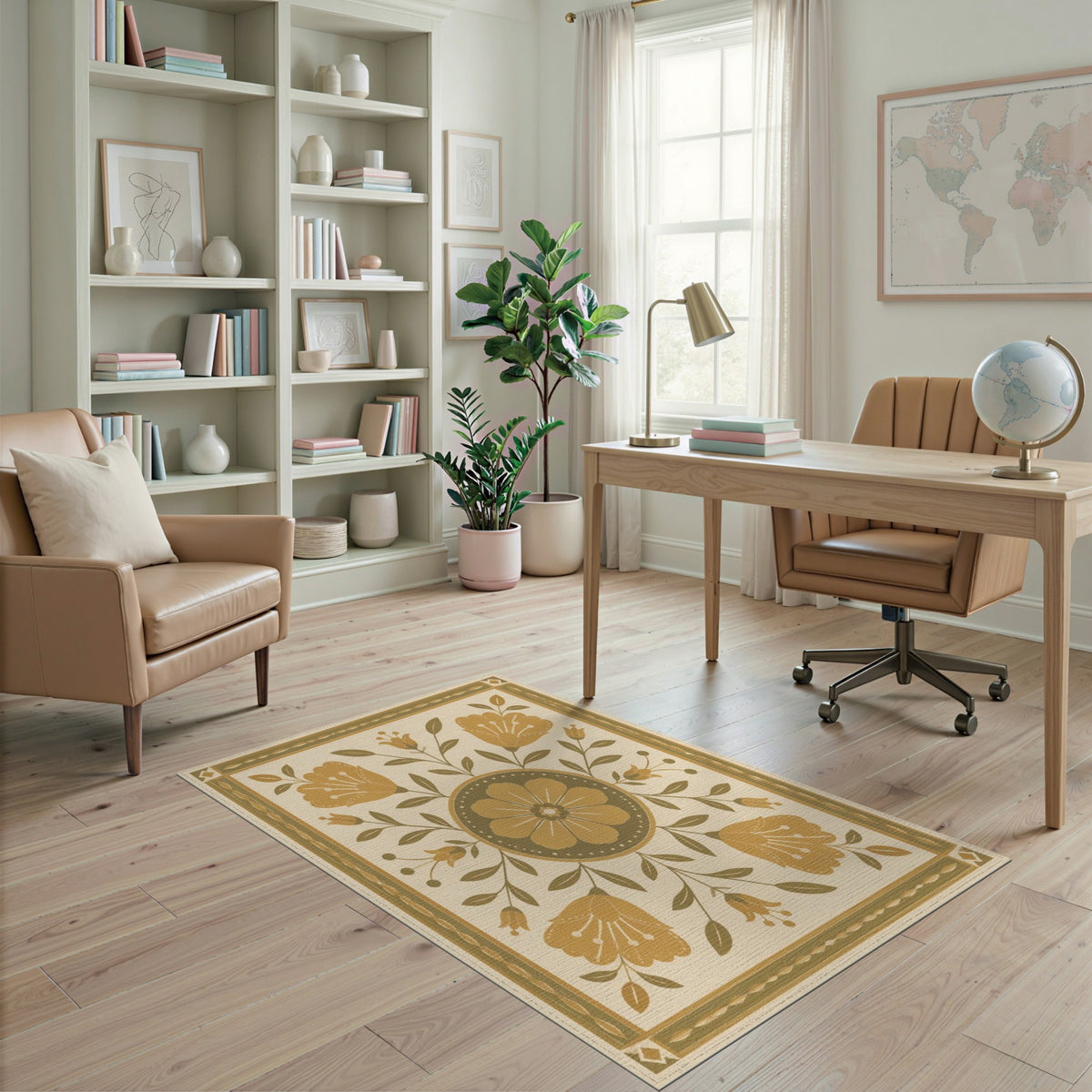 Golden Floral Medallion Vintage Area Rug