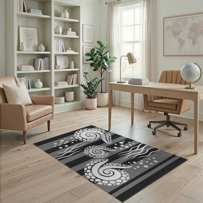 Black White Spiral Wave Area Rug