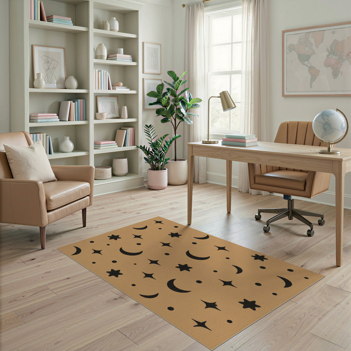 Kids Moon and Stars Brown Tan Area Rug