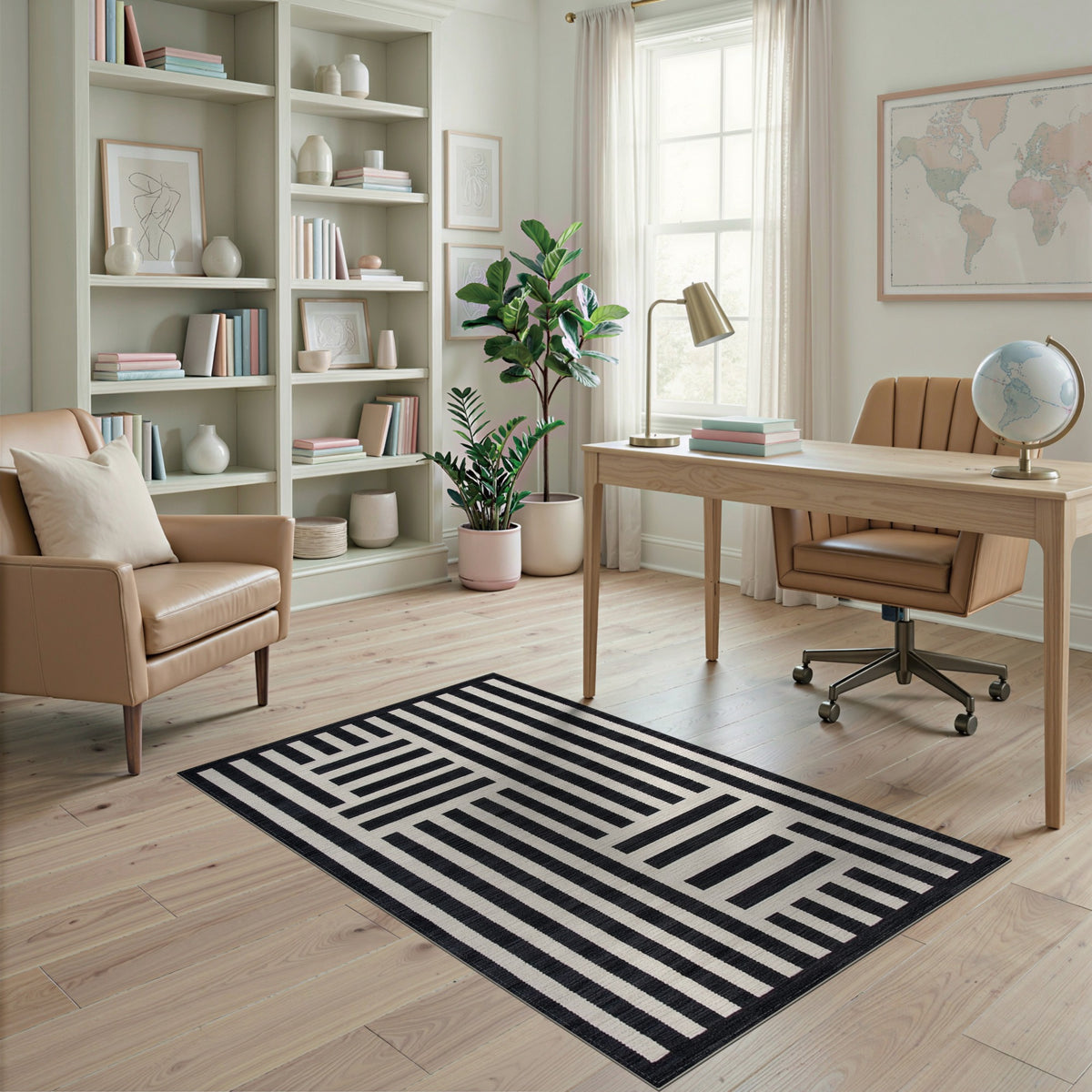 Bold Black White Geometric Area Rug