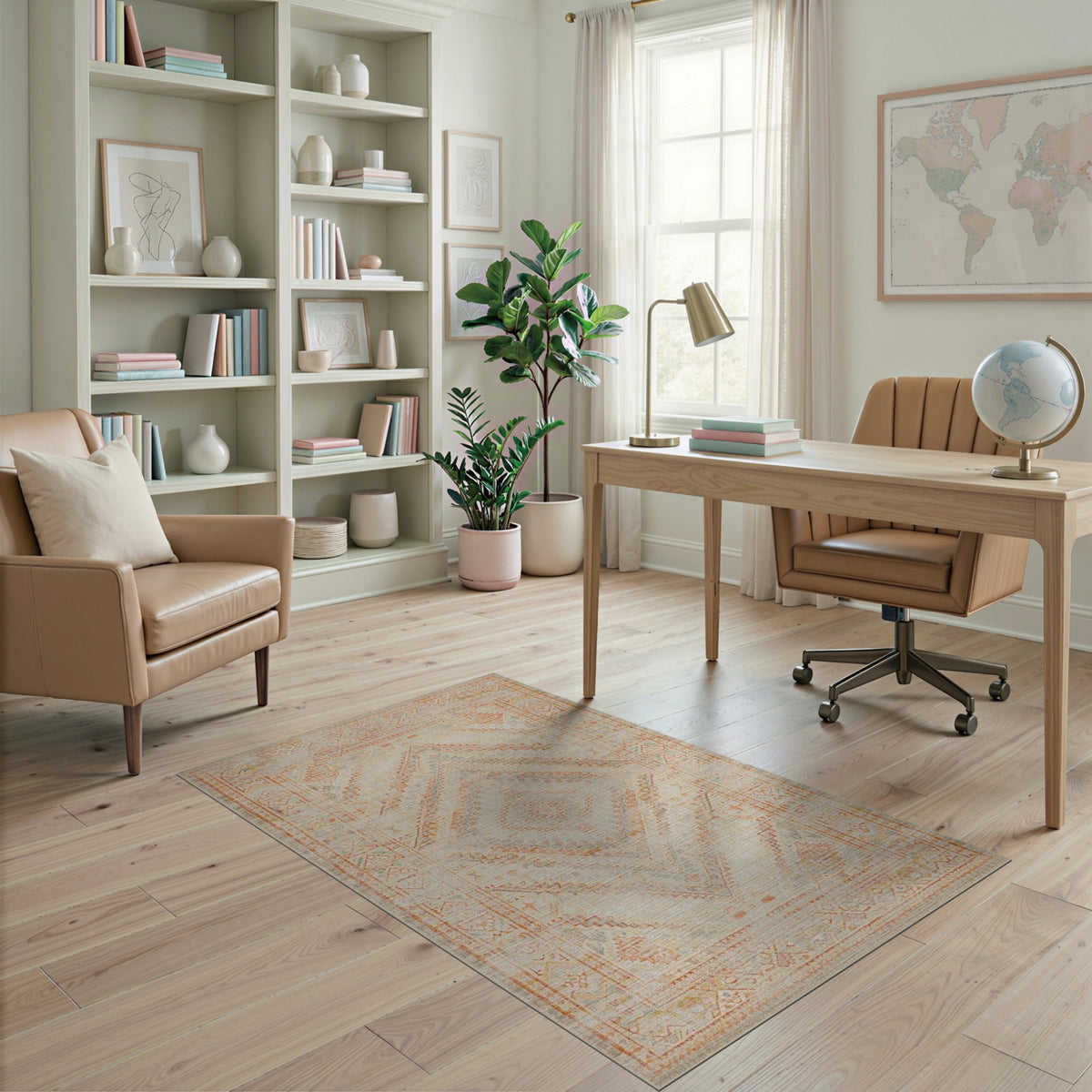 Beige Distressed Geometric Medallion Area Rug