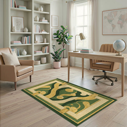 Green Gold Abstract Swirl Area Rug