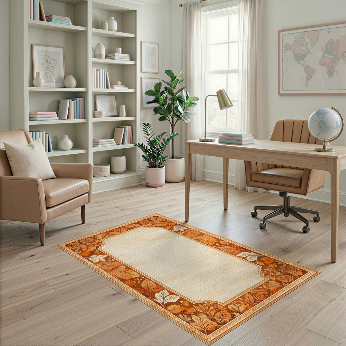 Vintage Autumn Leaf Border Rug