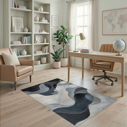 Abstract Area Black and White Abstract Wave Black White Area Rug