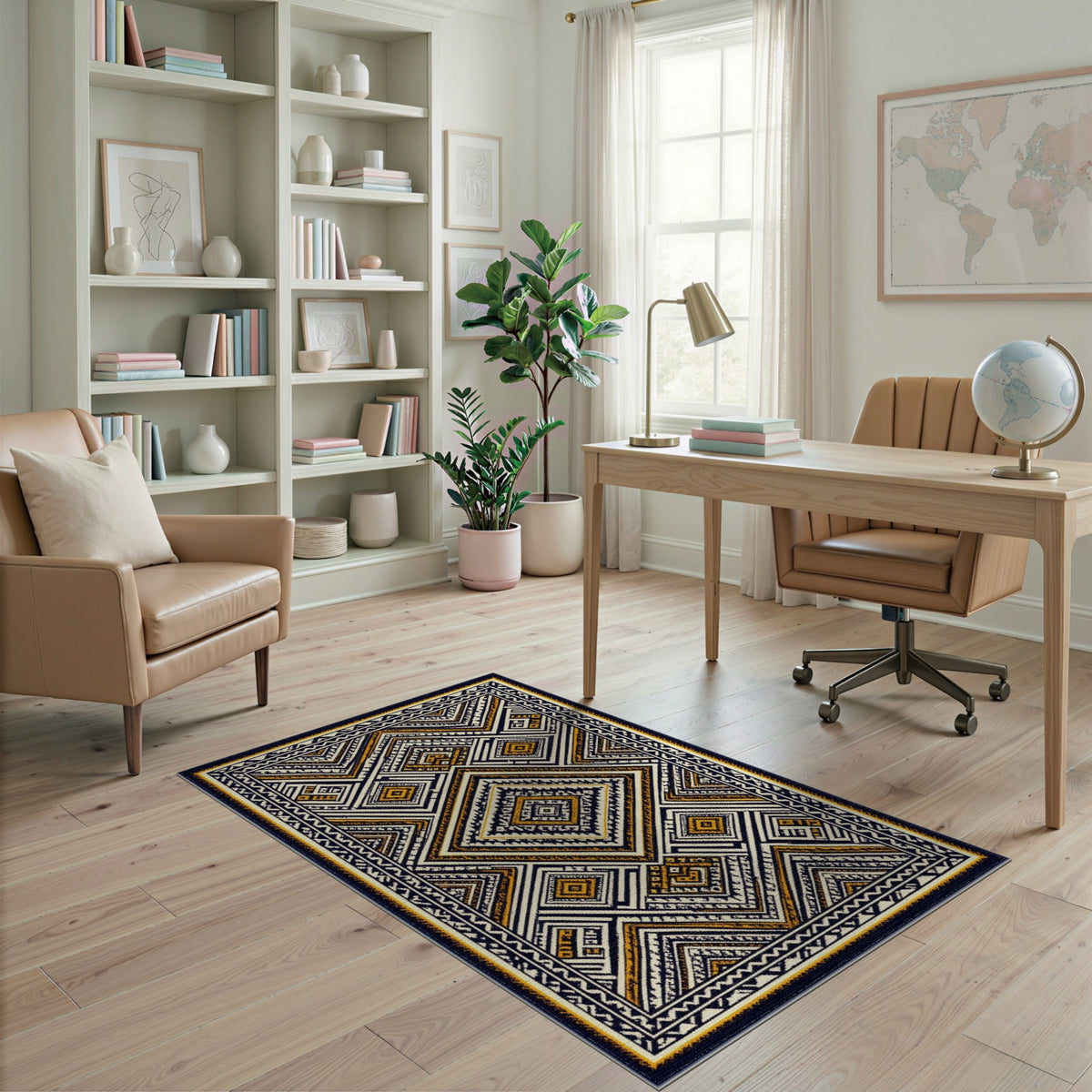 Multi-color and Patterns Black Gold Geometric Diamond Area Rug