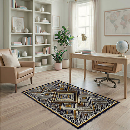 Multi-color and Patterns Black Gold Geometric Diamond Area Rug