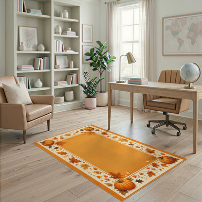 Orange Autumn Pumpkin Harvest Border Area Rug