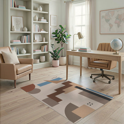 Modern Geometric Beige Area Rug with Brown Steps