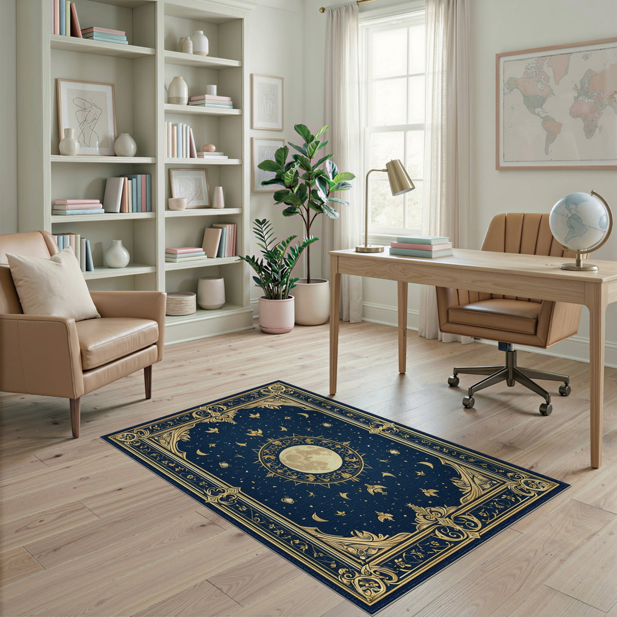 Ornate Celestial Moon Area Rug
