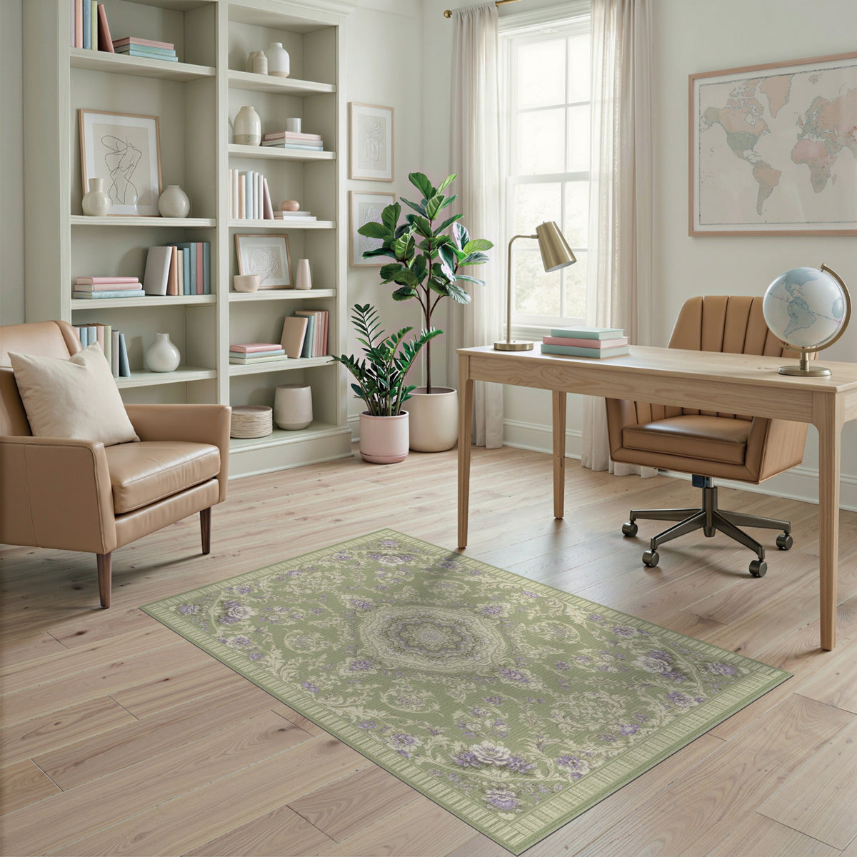 Sage Green Floral Vintage Area Rug