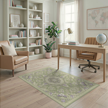 Sage Green Floral Vintage Area Rug