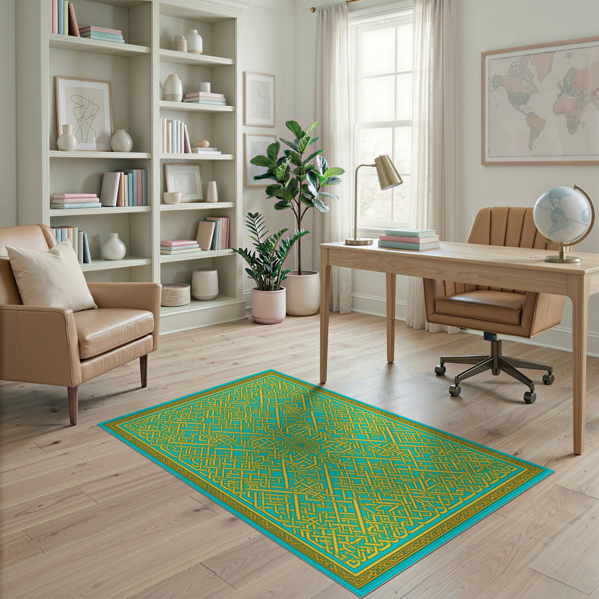 Blue and Teal Geometric Interlock Area Rug
