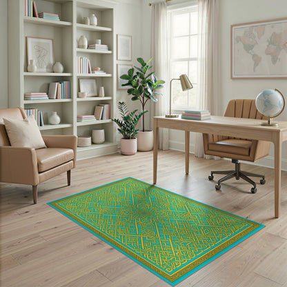 Blue and Teal Geometric Interlock Area Rug