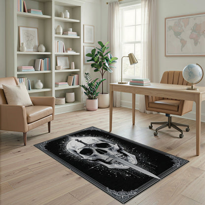 Gothic Skull Sword Black White Area Rug