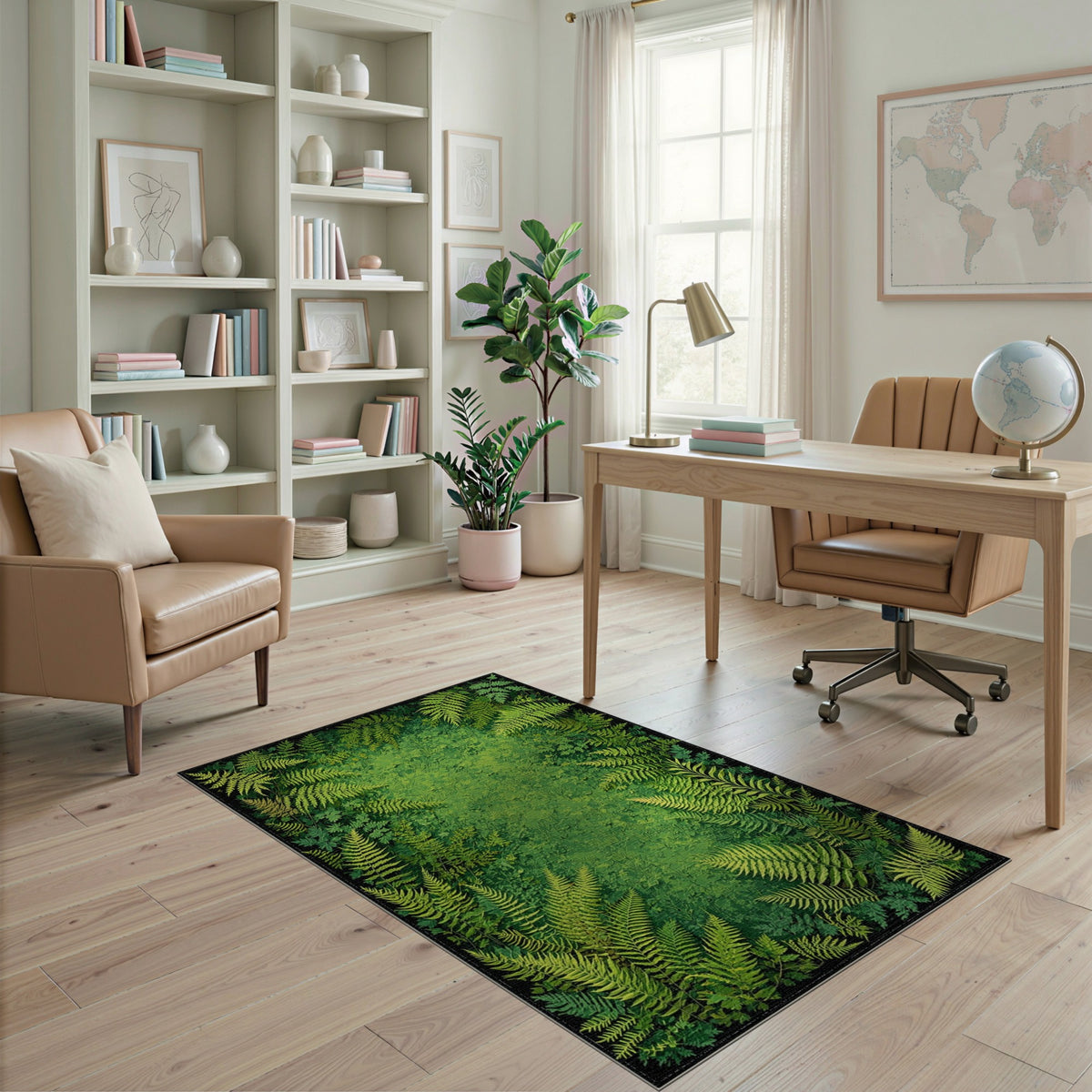 Boho Chic Lush Fern Forest Green Area Rug