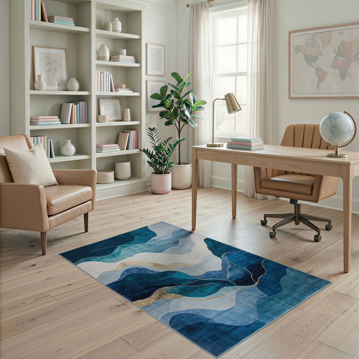 Blue Teal Wave Abstract Area Rug