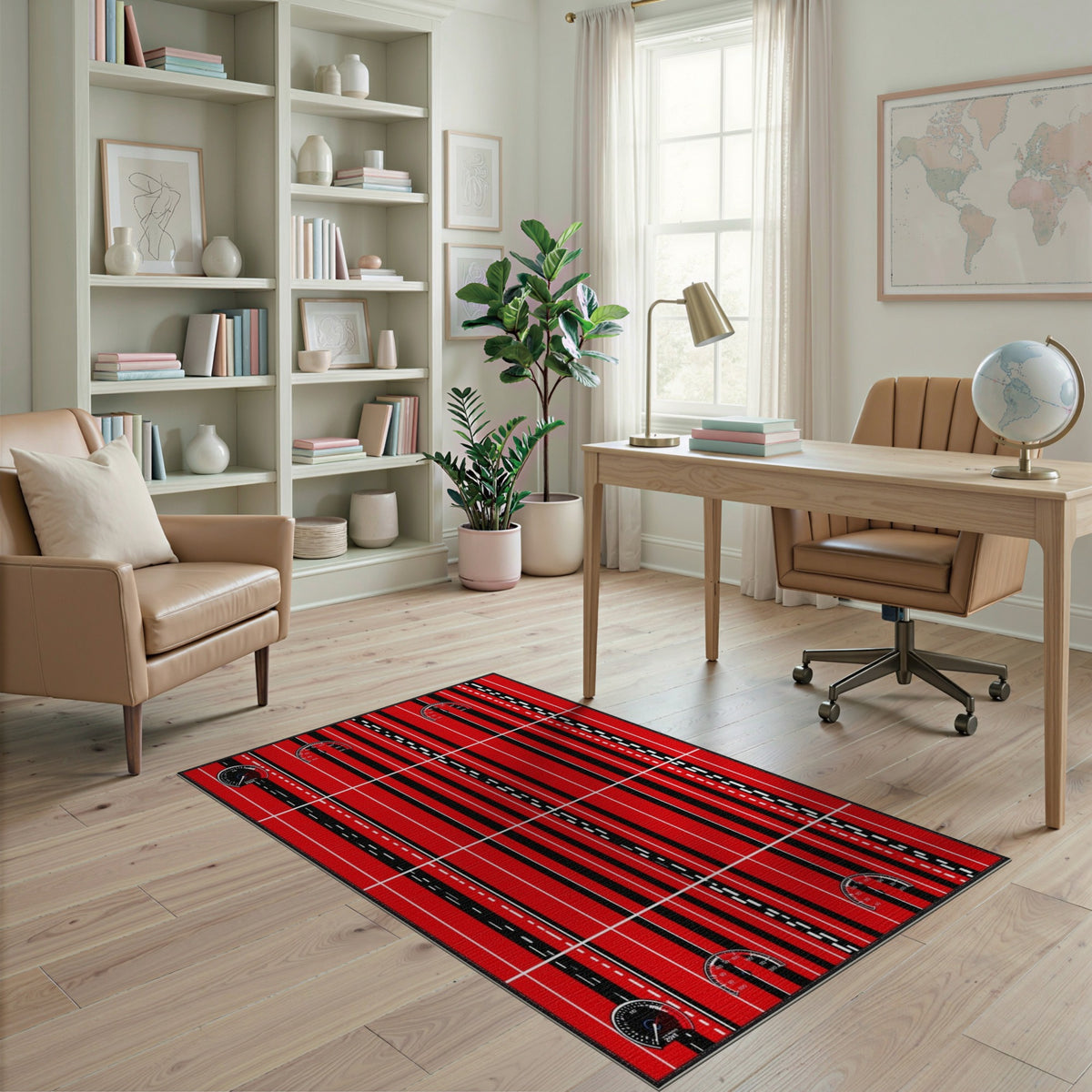 Red Speedometer Racing Stripe Area Rug